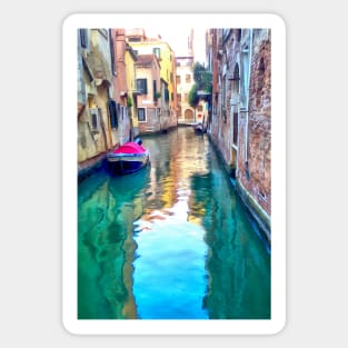 Red boat on a Rio in Venice, Italy Sticker